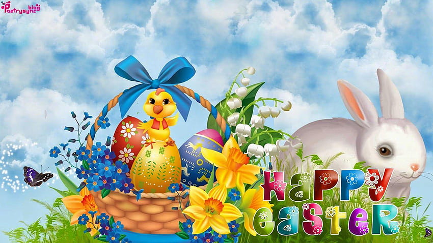 Niedziela Wielkanocna z przesłaniem życzeń, symbole wielkanocne Tapeta HD