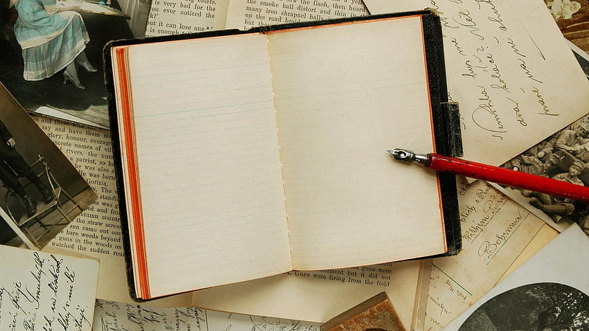 Cuaderno abierto, pluma de libro fondo de pantalla