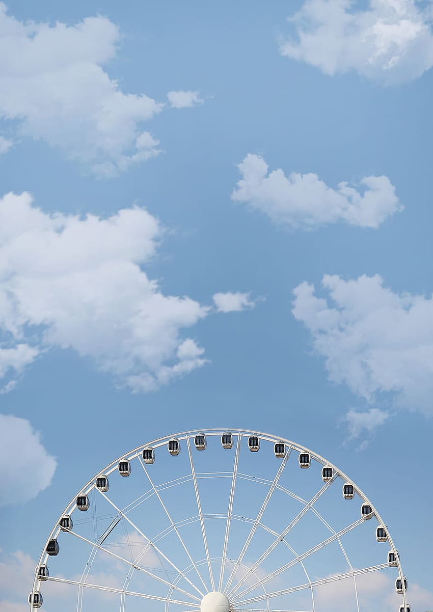 White Ferris Wheel Under White Cloudy Blue Sky, Big, weel HD phone wallpaper