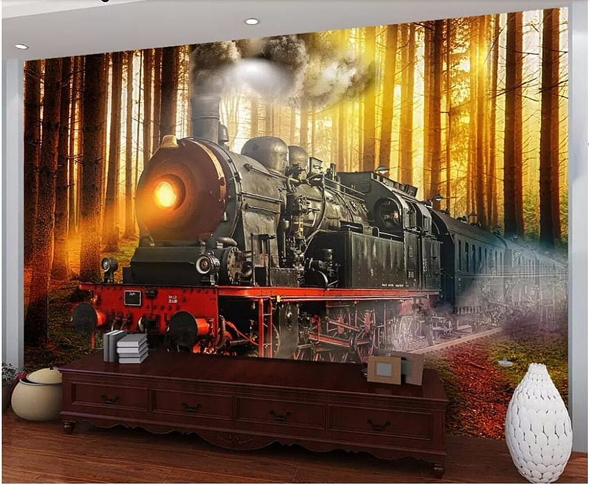 custom 3d Fantasy forest train smoke living room, d smoke HD wallpaper