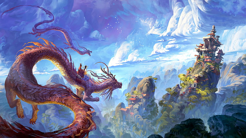 Fantasia dragão chinês, fantasia pc papel de parede HD