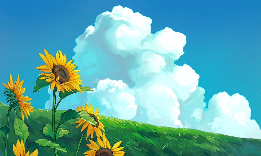 Summer with Sunflower field, Anime art style - Stock Illustration  [95193628] - PIXTA
