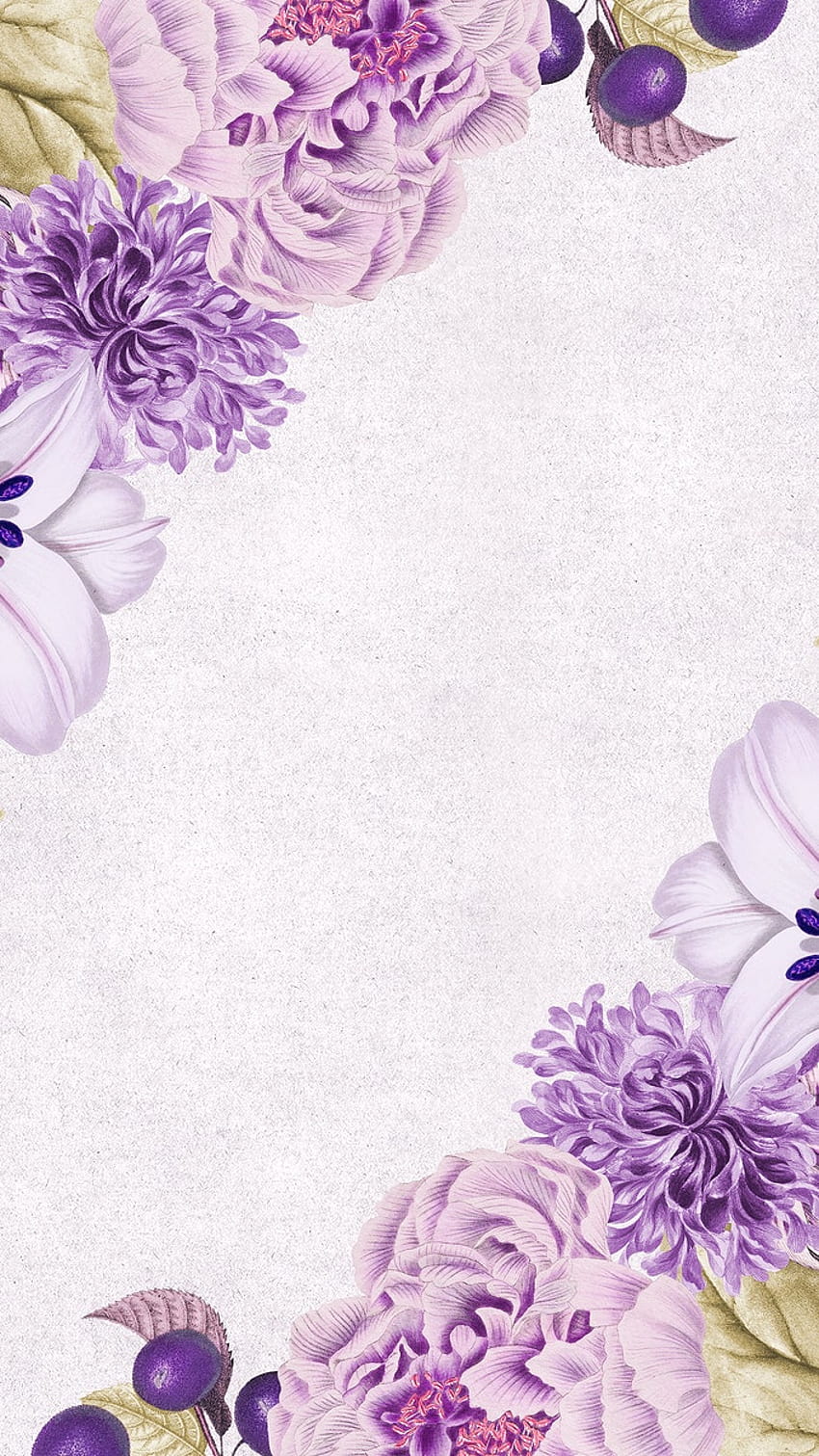 Diseño de marco floral púrpura vintage, flores moradas y blancas fondo de pantalla del teléfono