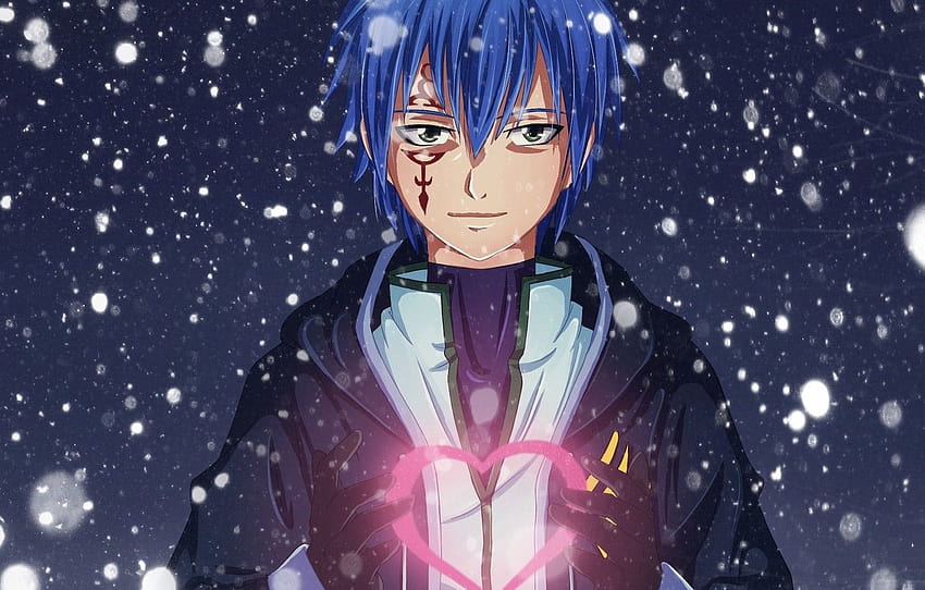 snow, anime, art, tattoo, guy, heart, fairy tail, tale, anime boys blue heart HD wallpaper