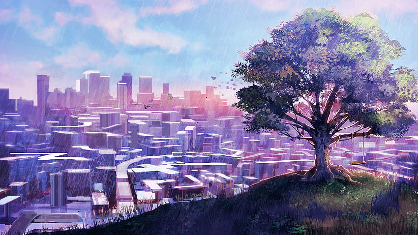 City Anime Landscape, urban anime HD wallpaper