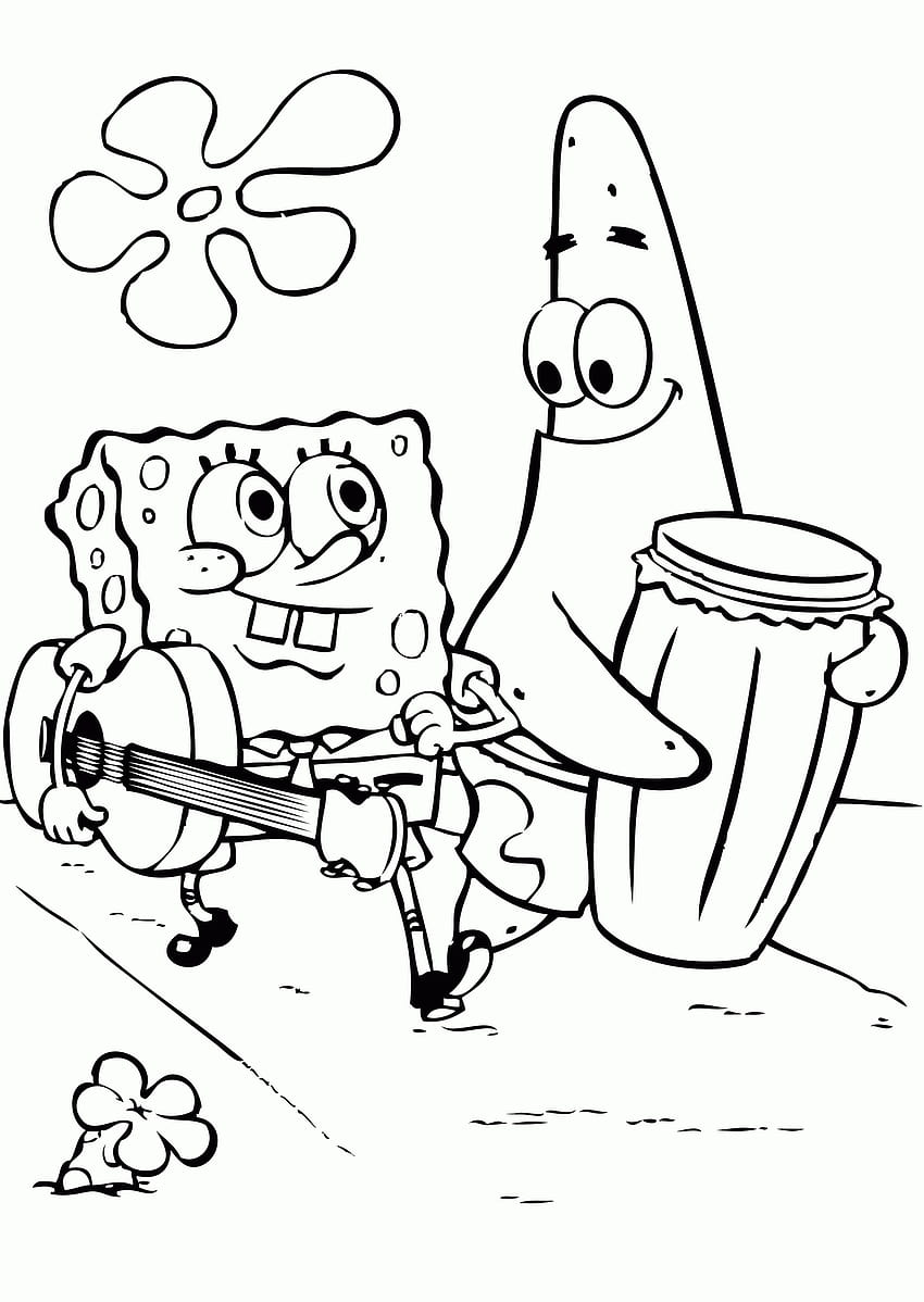 Spongebob Characters Coloring Page HD phone wallpaper