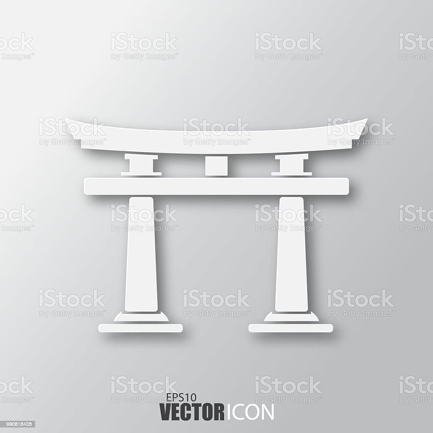 Torii Gate Icon In White Style With Shadow Isolated On Grey Backgrounds Stock Illustration HD phone wallpaper