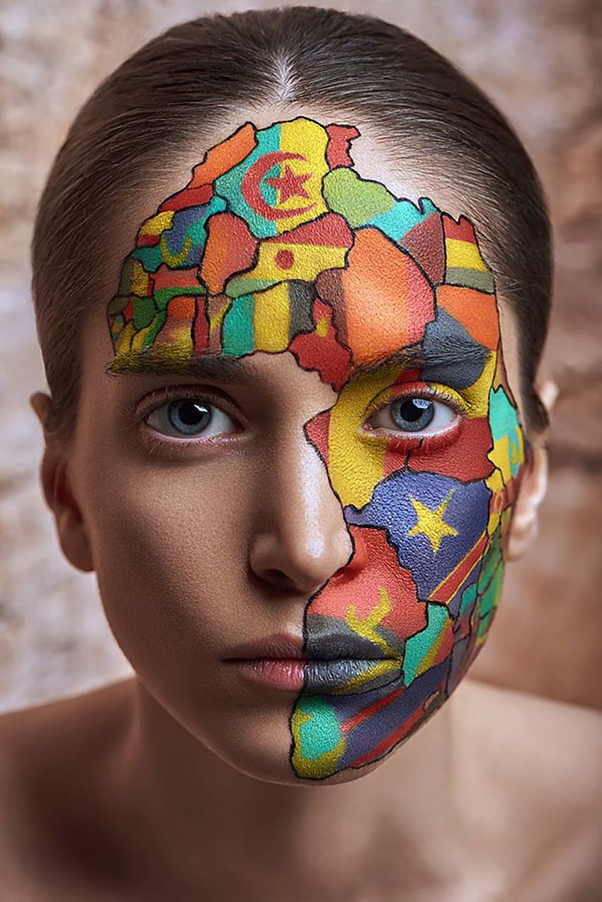 Naderi Peyman Women Brunette Face Paint Continents Makeup Africa Flag HD phone wallpaper