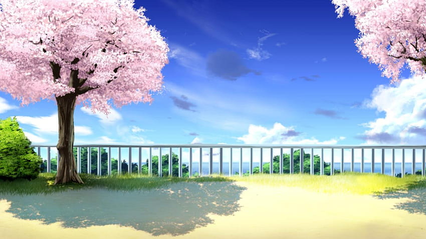 Аниме фонове с черешов цвят, аниме с пролетен пейзаж HD тапет