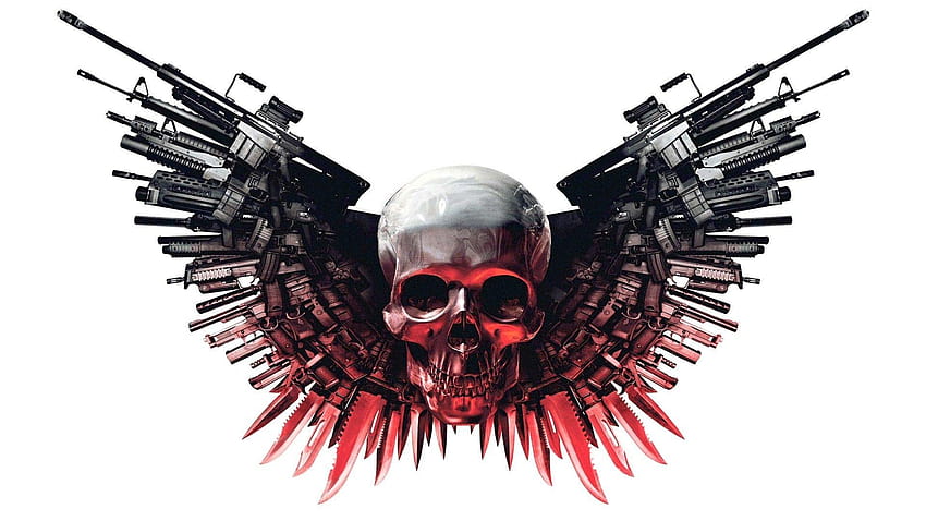: Illustration, Waffe, Waffe, Schädel, The Expendables, Flügel, cooler Schädel und Waffen HD-Hintergrundbild