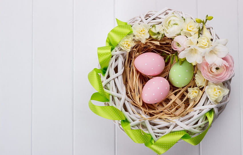 цветя, празник, Великден, кошница, дърво, Великден, Яйца, Великденска кошница HD тапет