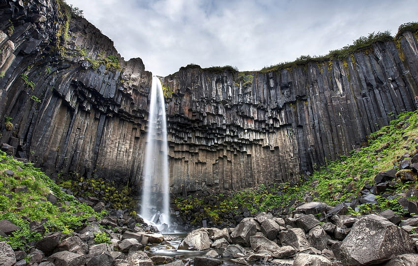 Iceland, the ledge, black basalt columns HD wallpaper
