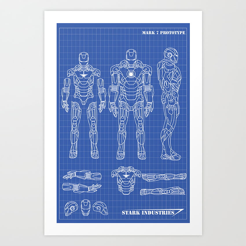 Iron Man mark 7 blueprints Art Print by nick94, iron man blueprint HD phone wallpaper