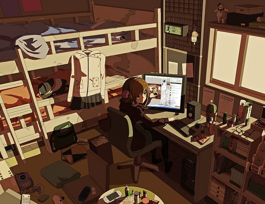 Girl working office anime