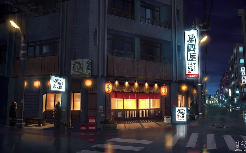 2560x1600 Anime Ulica, Restauracja, Noc, Scenic dla MacBooka Pro 13 cali, uliczna sceneria anime Tapeta HD