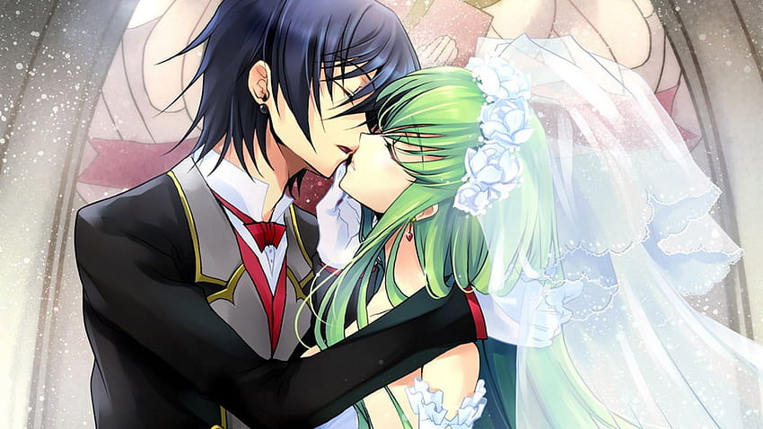 code geass, boy, girl, kiss, wedding, boy and girl anime kissing HD wallpaper