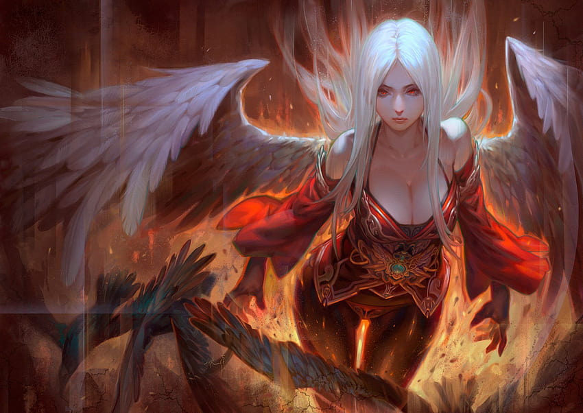 Angel Fire Wings Fantasy Girls dark demon original h, demons angels female Wallpaper HD