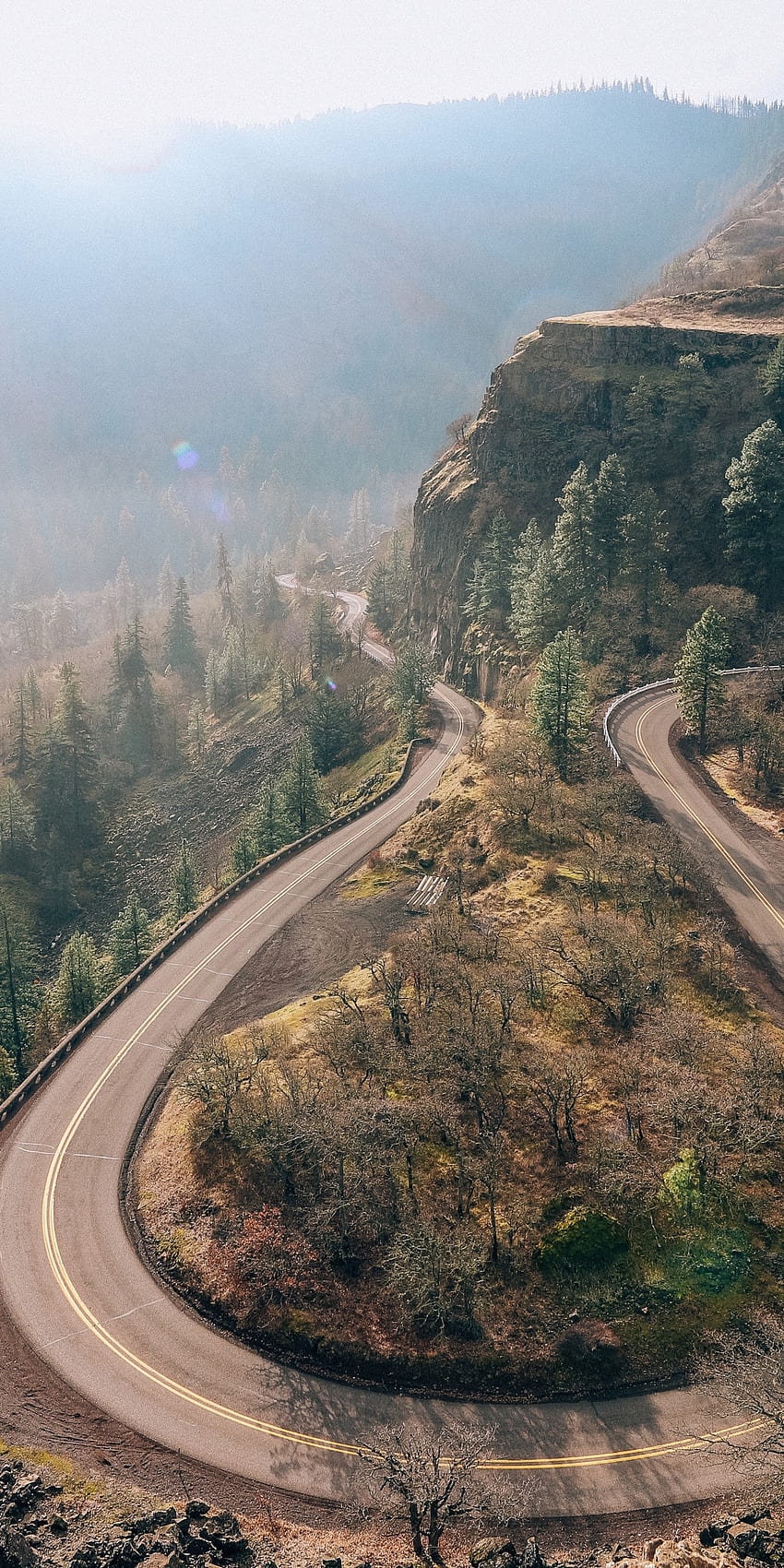 1080x2160 Curved Road, Mountain, Asphalt, Aerial View, Roadway for Huawei Mate 10 HD phone wallpaper