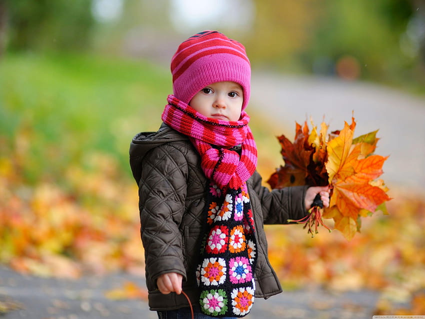 Kid With Yellow Leaves ❤ for Ultra TV, cute kids HD wallpaper