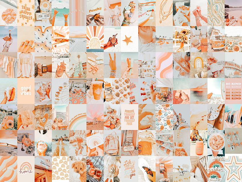 150 szt. Peach Wall Collage Kit Good Vibes Beach Estetyczna, preppy estetyczna plaża Tapeta HD