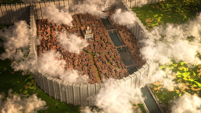 Minecraft oyuncuları Attack on Titan'ın Shiganshina'sını 1:1 ölçeğinde, shiganshina bölgesinde yeniden yarattı HD duvar kağıdı