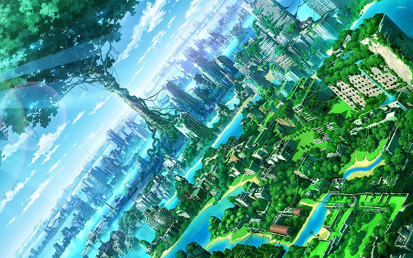 Zielone miasto [2], miasto anime Tapeta HD