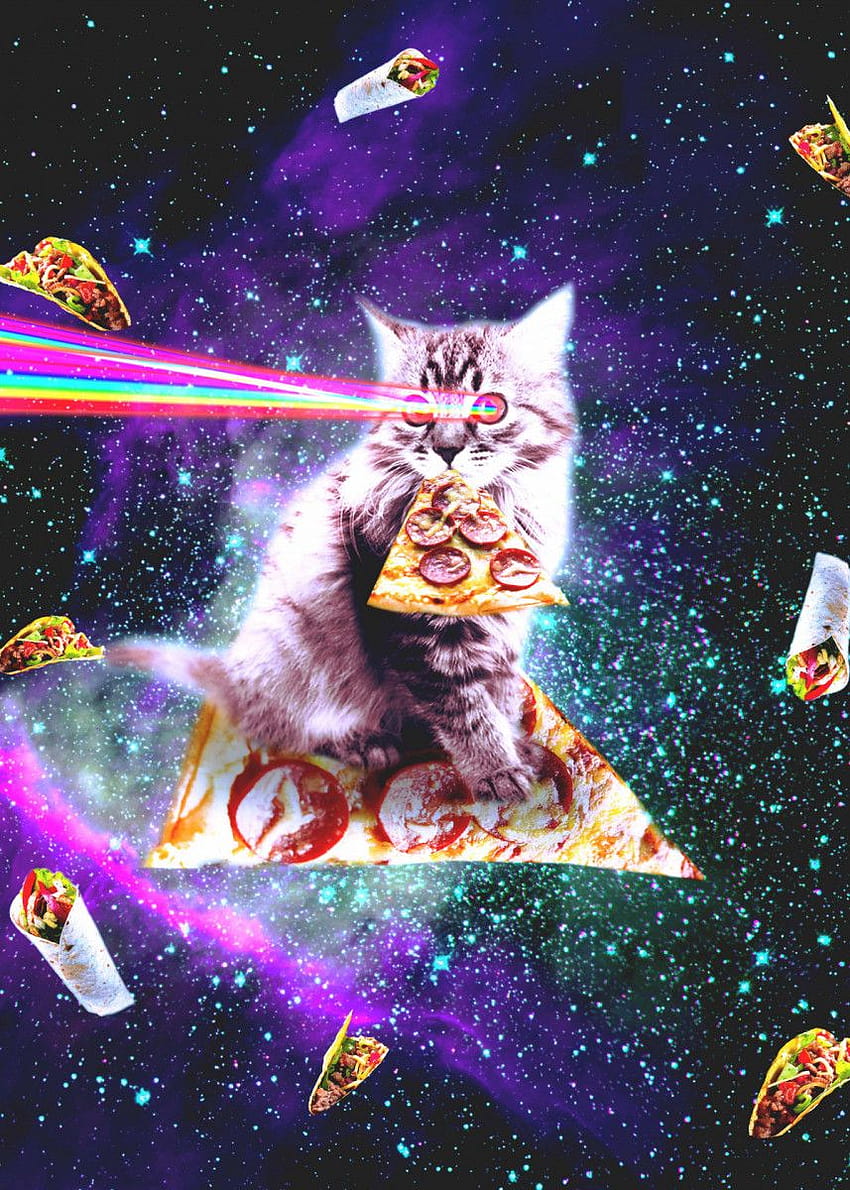 Outer Space Pizza Cat' Poster von Random Galaxy, Galaxiekatze auf Pizza HD-Handy-Hintergrundbild
