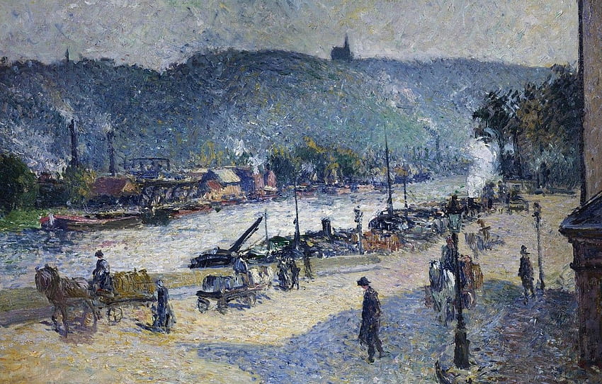 paysage, la ville, Camille Pissarro, Les quais de Rouen , section живопись Fond d'écran HD