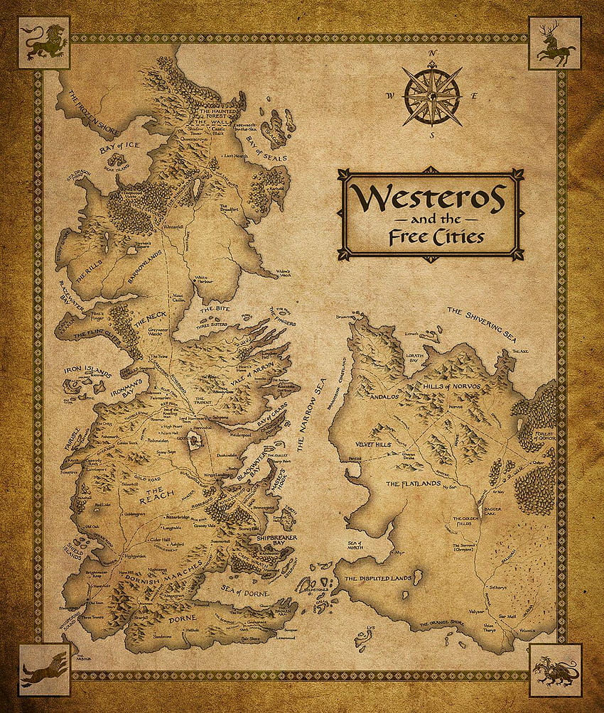 Game of Thrones Westeros and the Cities map, game of thrones maps HD phone wallpaper