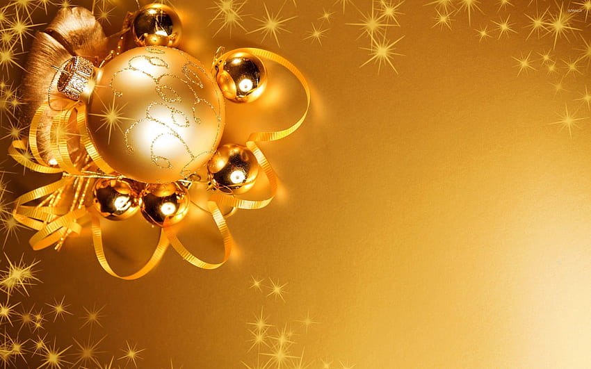 Lights reflecting in the golden Christmas decorations HD wallpaper | Pxfuel