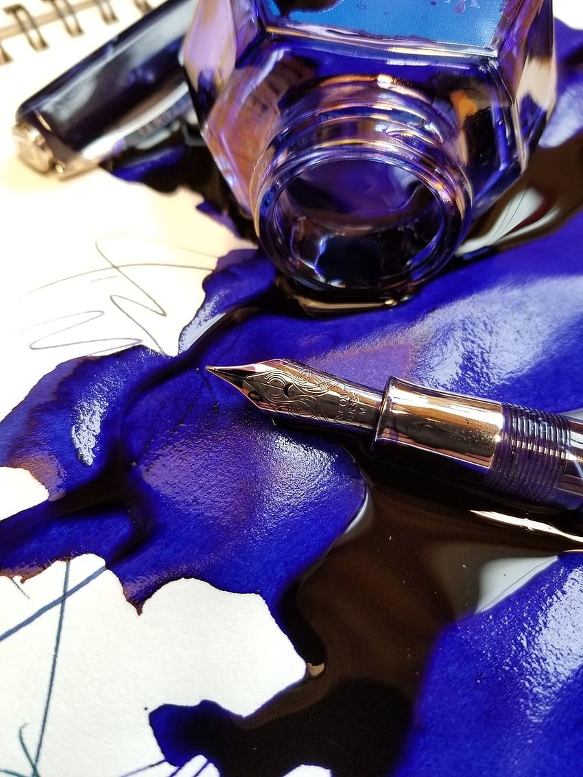close up of spoiled blue ink with fountain pen – HD phone wallpaper