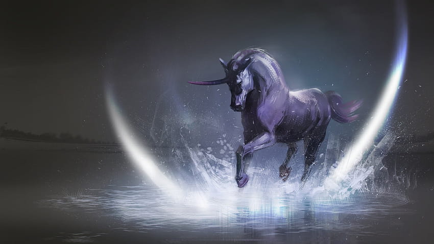 Gray unicorn digital , artwork, fantasy art, unicorn • For You For & Mobile, fire unicorn HD wallpaper
