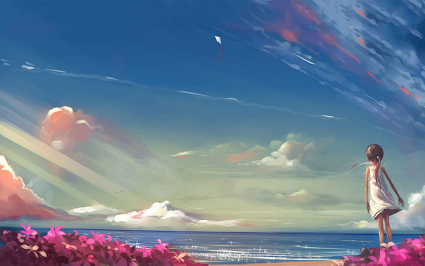 flying kites, sad anime landscape HD wallpaper