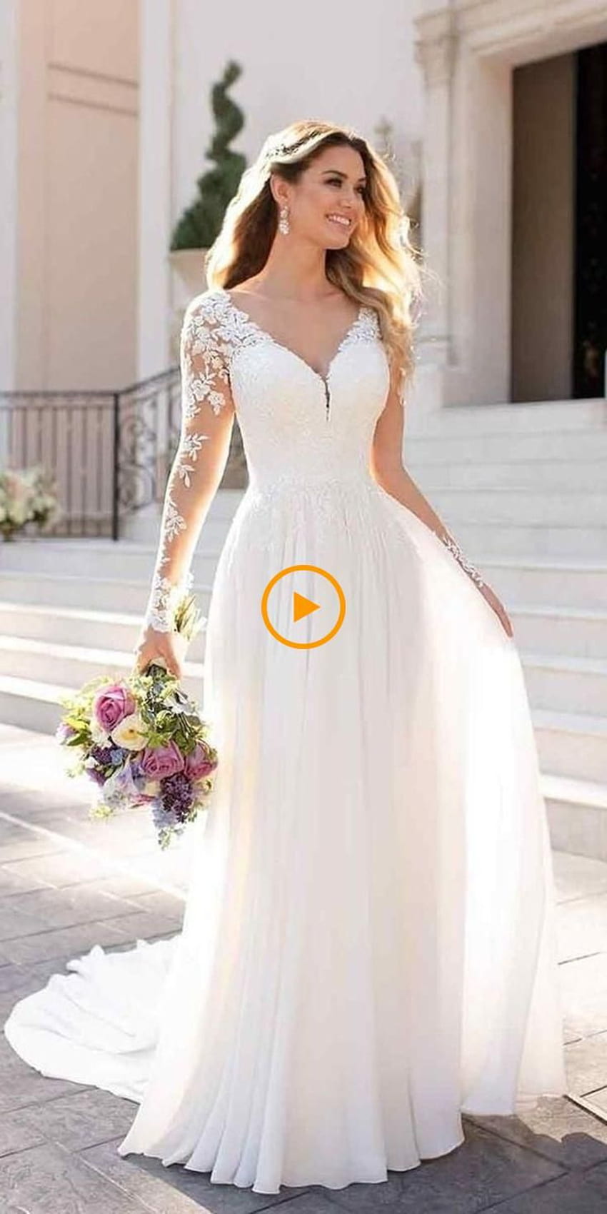 White Wedding Dresses, Long Sleeve Wedding Dresses, Lace Chiffon Wedding Dresses HD phone wallpaper