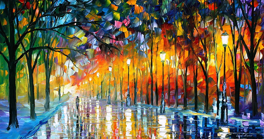 Leonid Afremov art artiste à l'huile couleur arbre lumière peinture Fond d'écran HD
