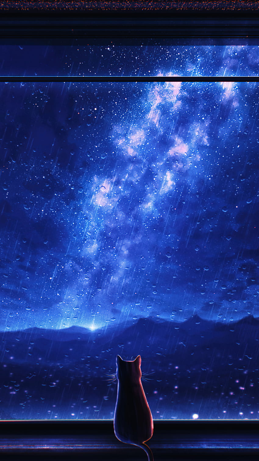 Stargazing Cat Starry Stars Night Sky Anime Art [2160x3840] สำหรับมือถือและแท็บเล็ตโทรศัพท์อะนิเมะแมว วอลล์เปเปอร์โทรศัพท์ HD