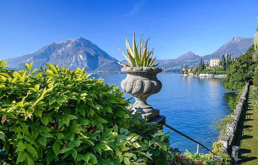 Itália, lago Como, Varenna, Villa Monastero, seção пейзажи, jardins de varenna papel de parede HD