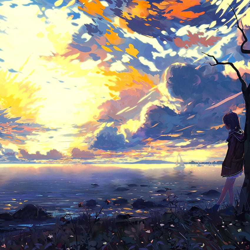 Bright colors of the sky anime, sky yellow anime HD phone wallpaper