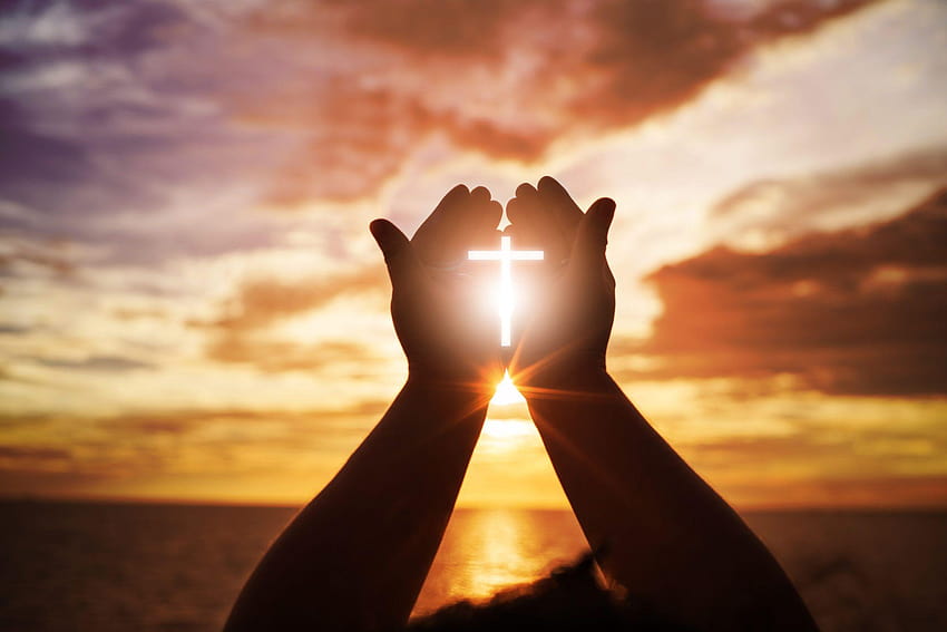 Menschliche Hände öffnen die Anbetung mit der Handfläche nach oben. Eucharistie-Therapie Segne Gott, Eucharistie-Hintergrund HD-Hintergrundbild