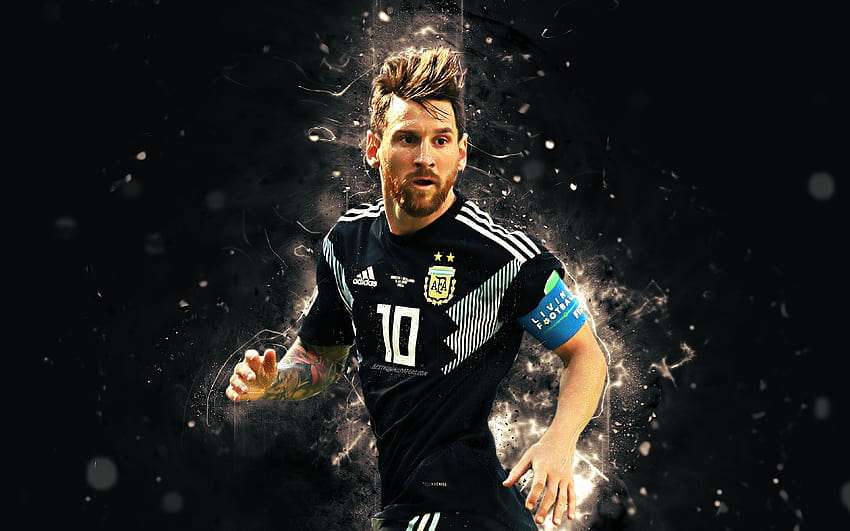 Lionel Messi, uniforme negro, estrellas del fútbol, ​​selección argentina de fútbol, ​​fútbol, ​​Messi, arte abstracto, selección argentina, Leo Messi con una resolución de 3840x2400. Alta calidad, Lionel Messi oscuro fondo de pantalla