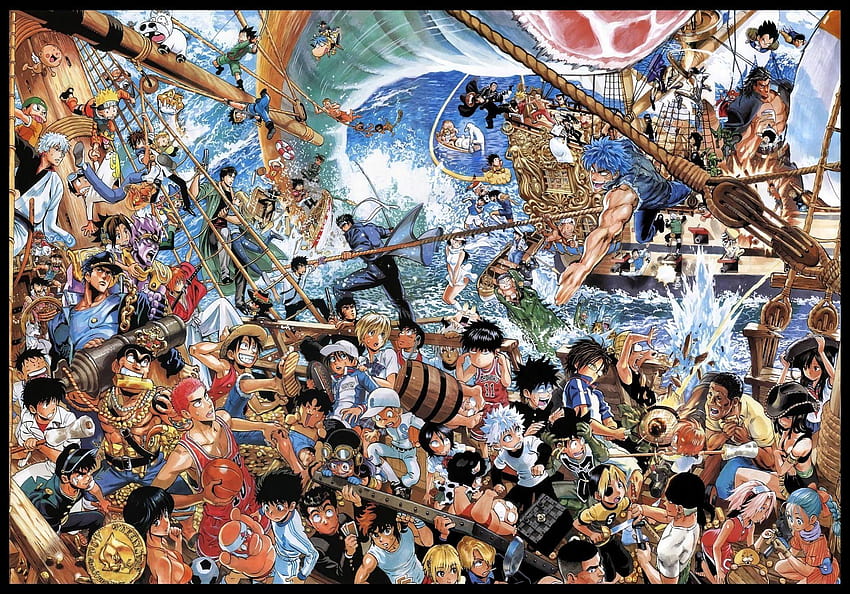 村田雄介による少年ジャンプ40周年記念ポスター、少年ジャンプすべてのアニメ 高画質の壁紙
