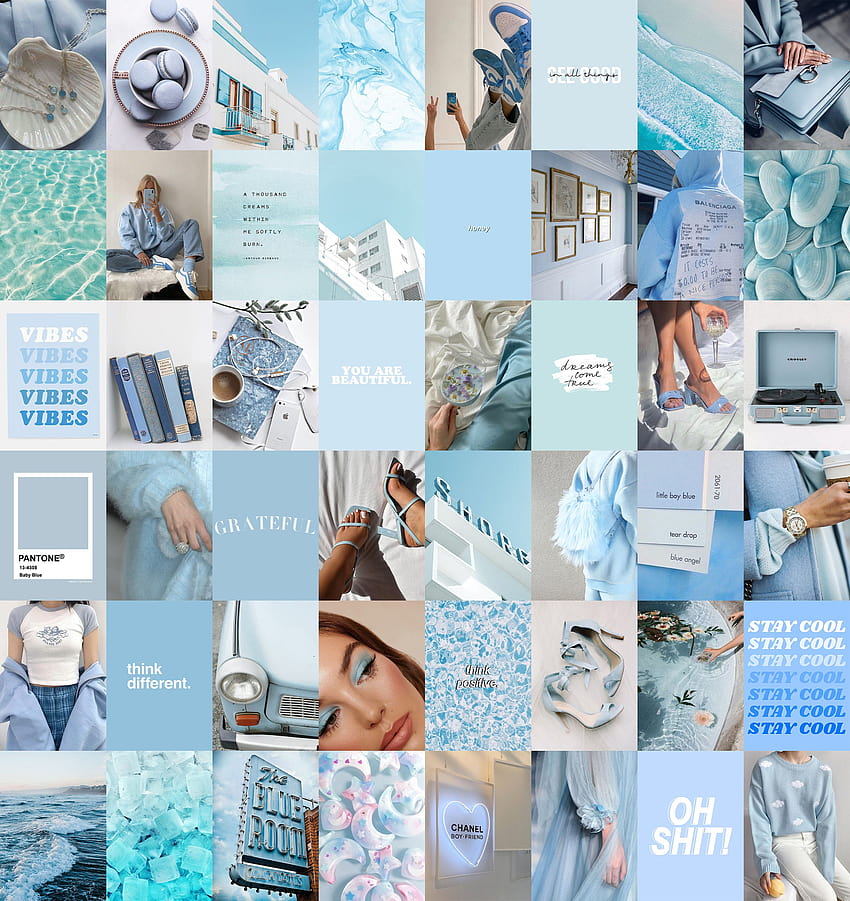 BABY BLUE Estetik Duvar Kolaj Kiti Tumblr Dekor dijital, estetik bebe mavisi kolaj HD telefon duvar kağıdı