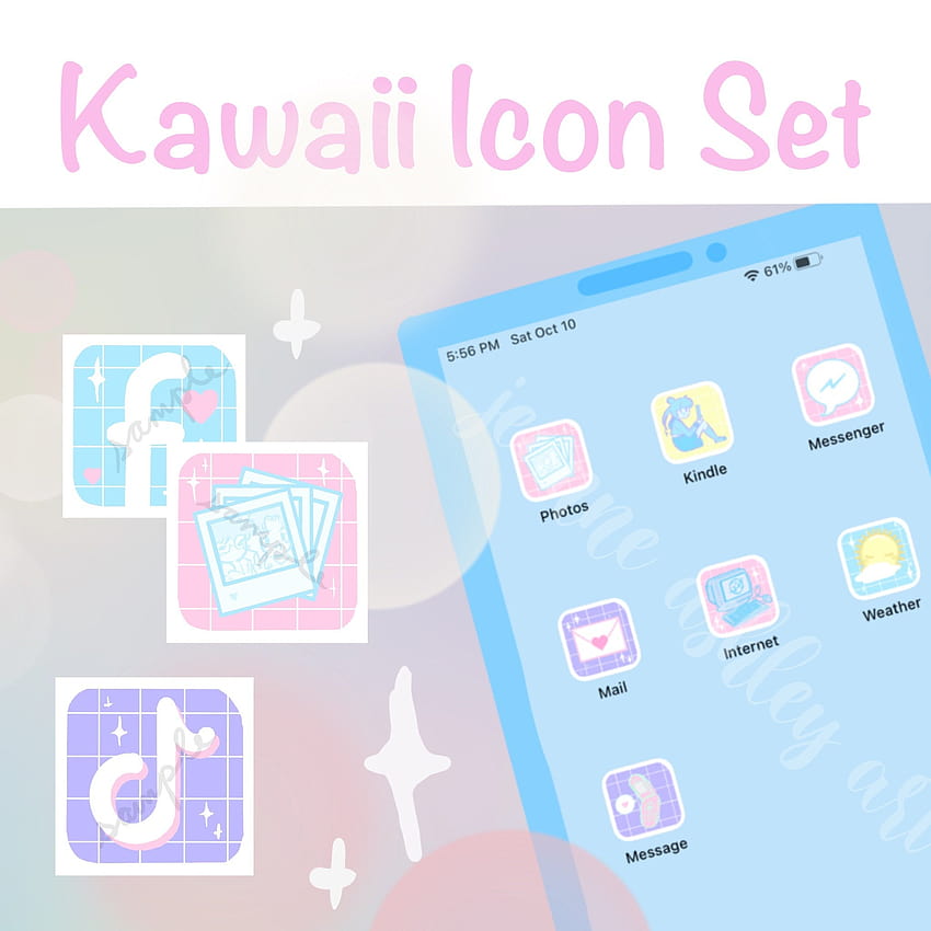 카와이 파스텔 앱 아이콘 세트 iOS 14 및 Android 3 HD 전화 배경 화면