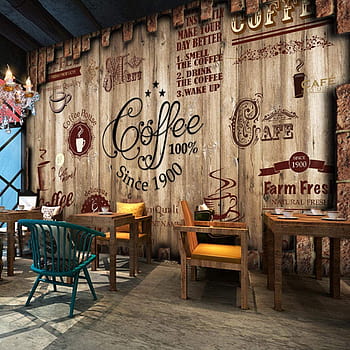 Wallpaper for Walls 3D Retro European Style Wood Grain Coffee Label Cafe  Restaurant Background Decor Mural Wal Decoration Mural Custom 3D Wallpaper  Paste Living Room The Wall for bedroom-430cm×300cm : Amazon.co.uk: DIY
