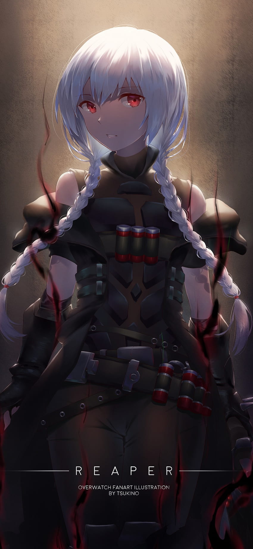 1125x2436 Overwatch, Reaper, Gender Bender, Anime Style, Pistols, Braid, Red Eyes for iPhone 11 Pro & X HD phone wallpaper