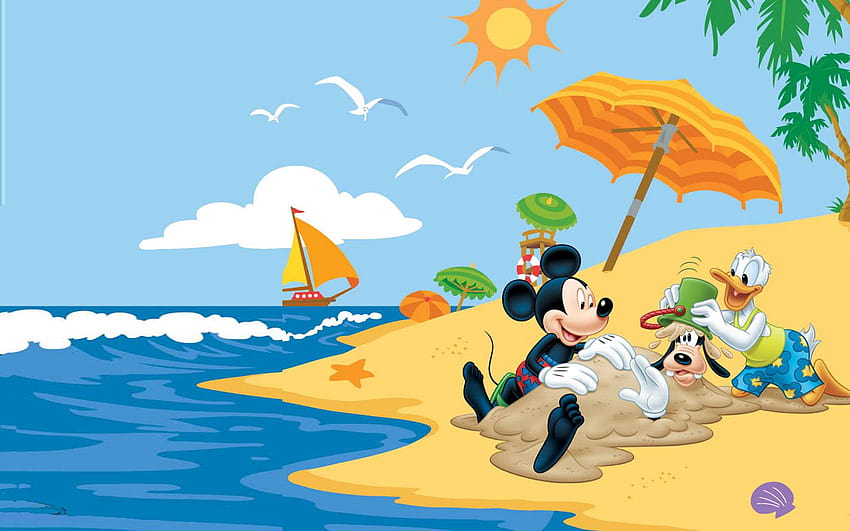 2 Mickey Mouse On The Beach, mickey beach HD wallpaper