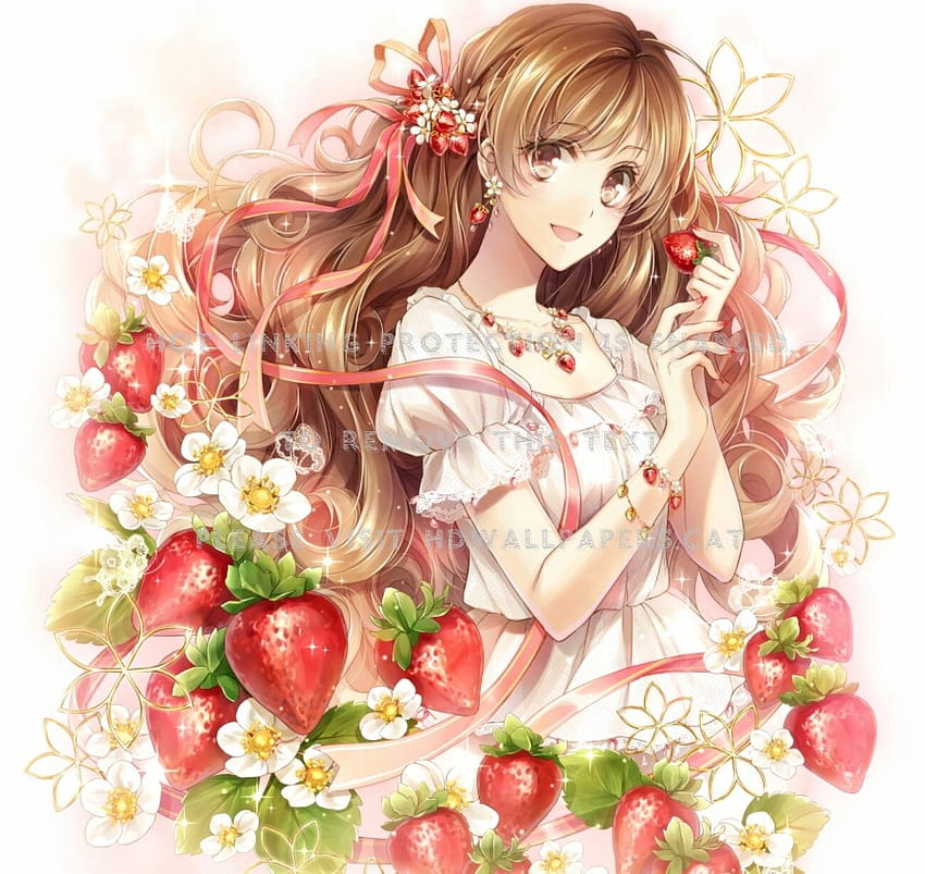 erdbeere weiße frucht rosa anime rote kunst, erdbeer anime mädchen HD-Hintergrundbild