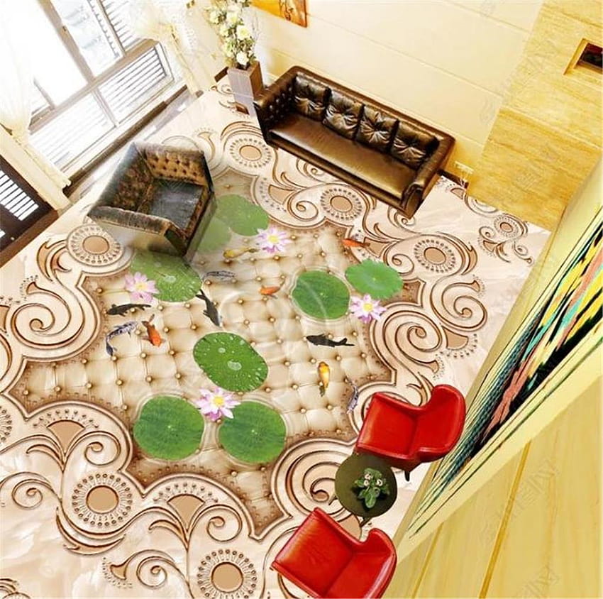 Grosir Dan Eceran 3D Pola Eropa Lotus Lily Fish Marble Floor Printing Self Adhesive Atmospheric Decorative Wall Paper - AliExpress Wallpaper HD