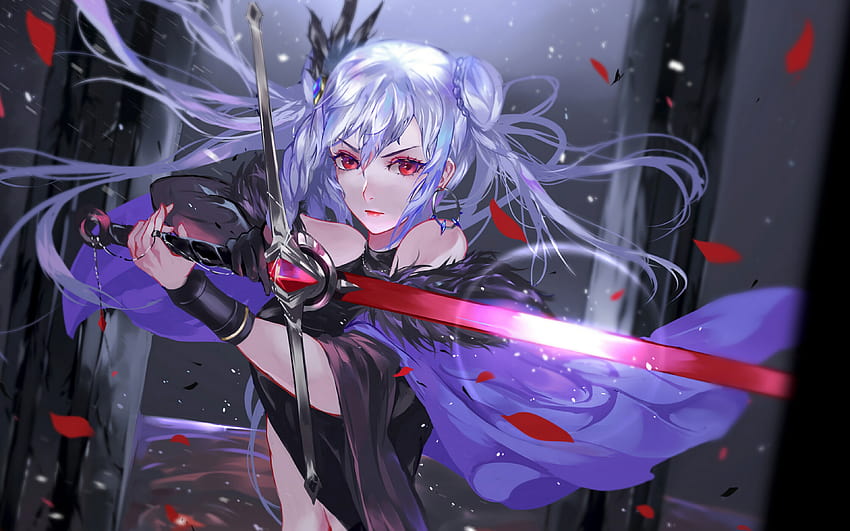 Anime Girl Sword Fantasy Warrior HD 4K Wallpaper 82920
