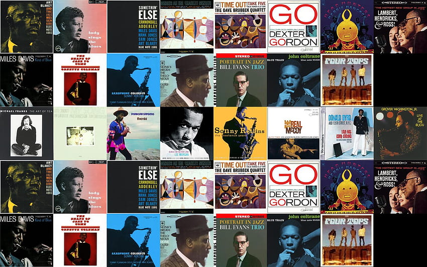 Collage de portadas de álbumes de notas azules, collage de álbumes fondo de pantalla